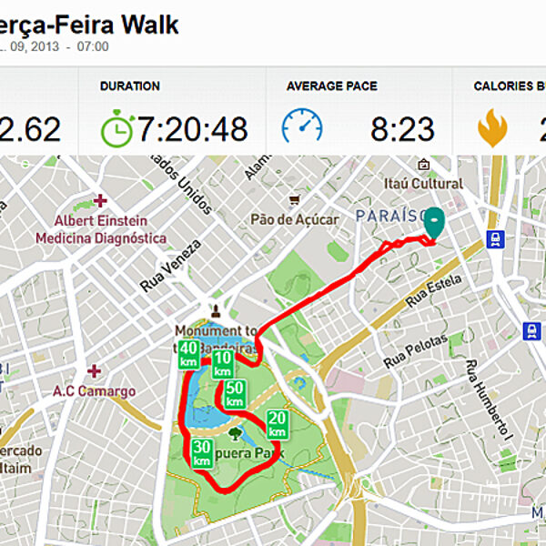 Walk | Ibirapuera, São Paulo | 09.07.2013 | 52.62km | 07:20:48 | 08:23 min/km (18 laps)